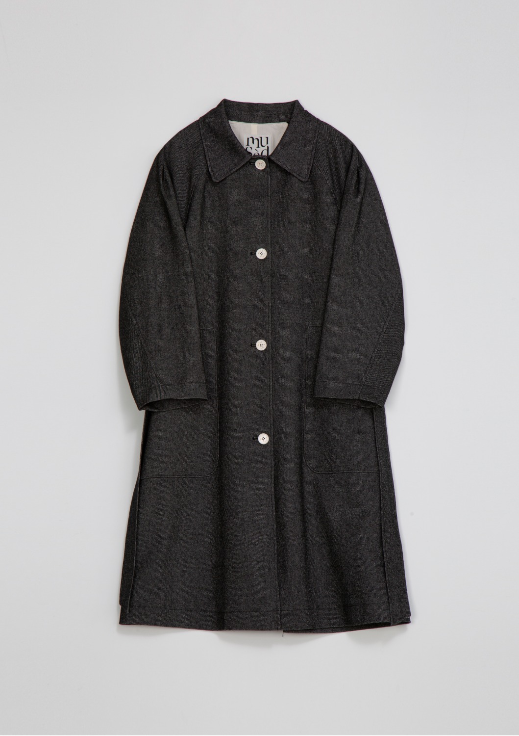 [End Sale]Bon Trench Coat - Black Twill Wool-cotton Blended Italian Fabric