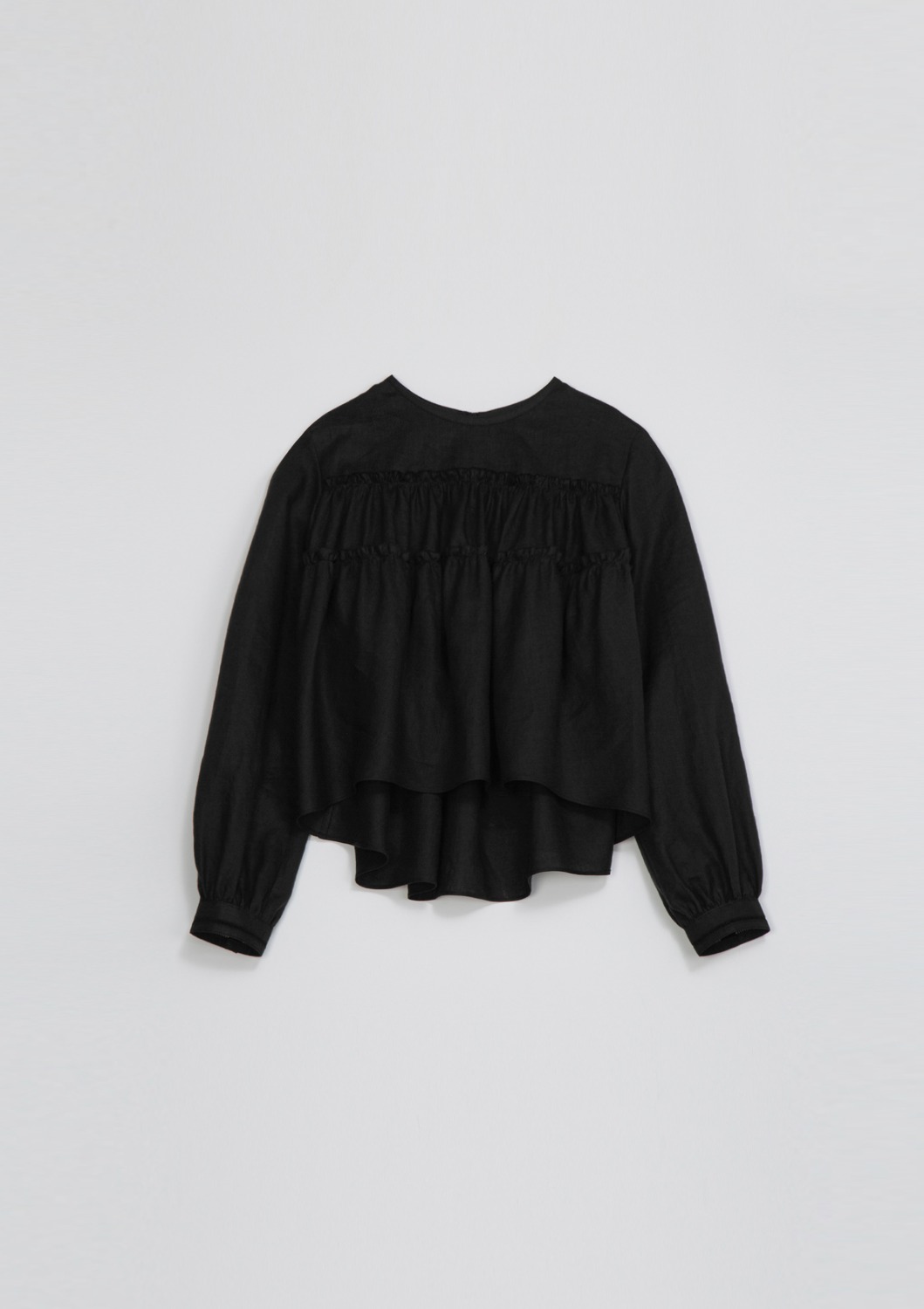 [End Sale]Agreable Tierd Blouse - Black Linen
