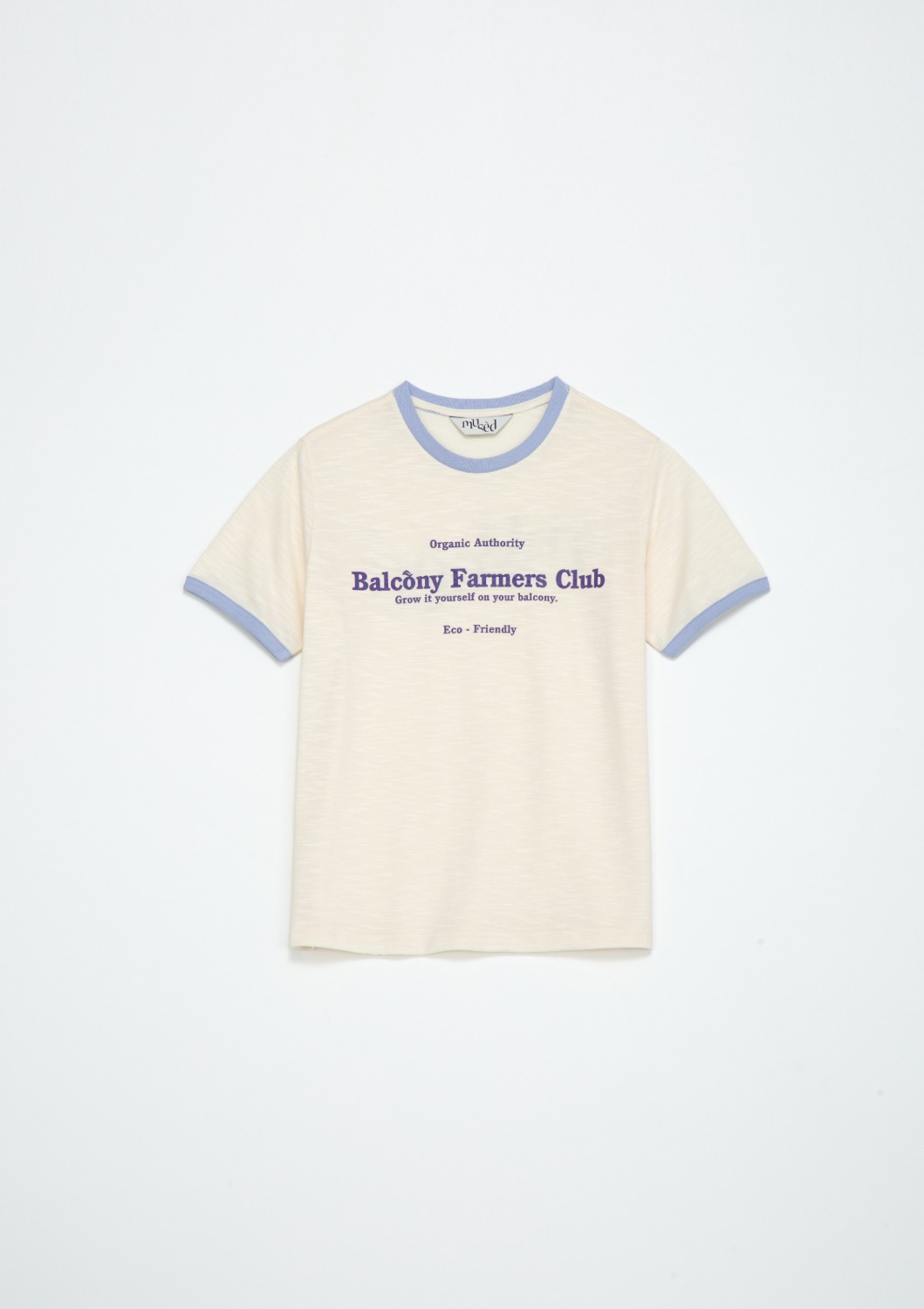 [4차 재입고]Contrast Rib Patched T-shirt - Ivory + Lavender
