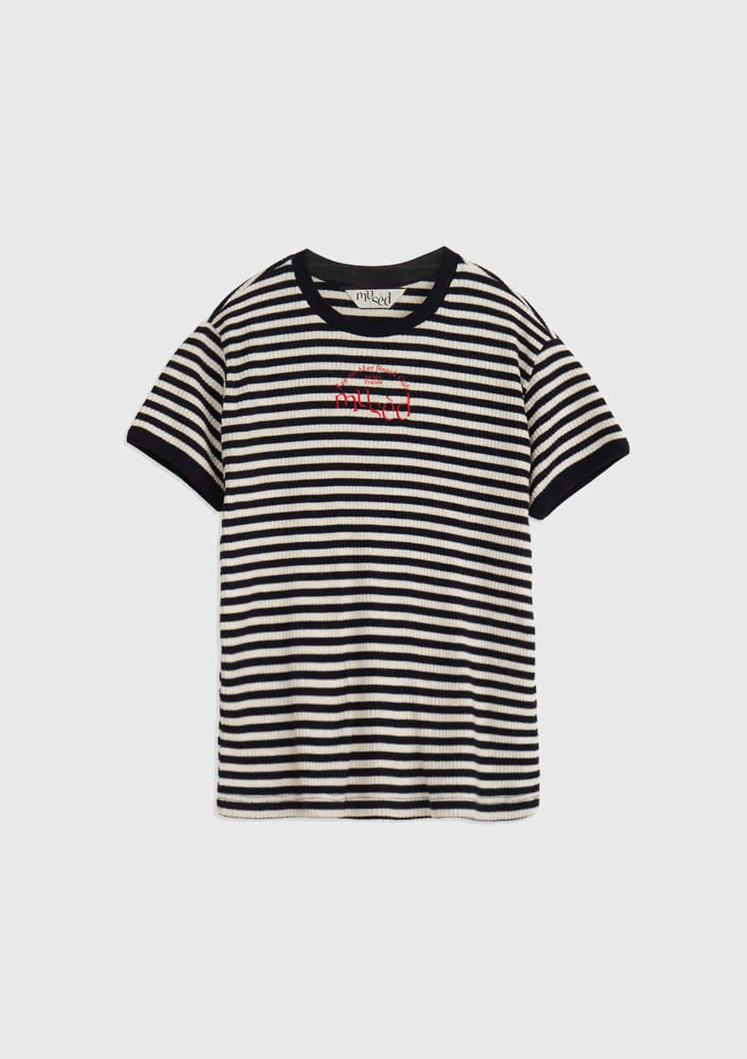 [1차 재입고] Contrast Rib Patched T-shirt - Navy Stripe