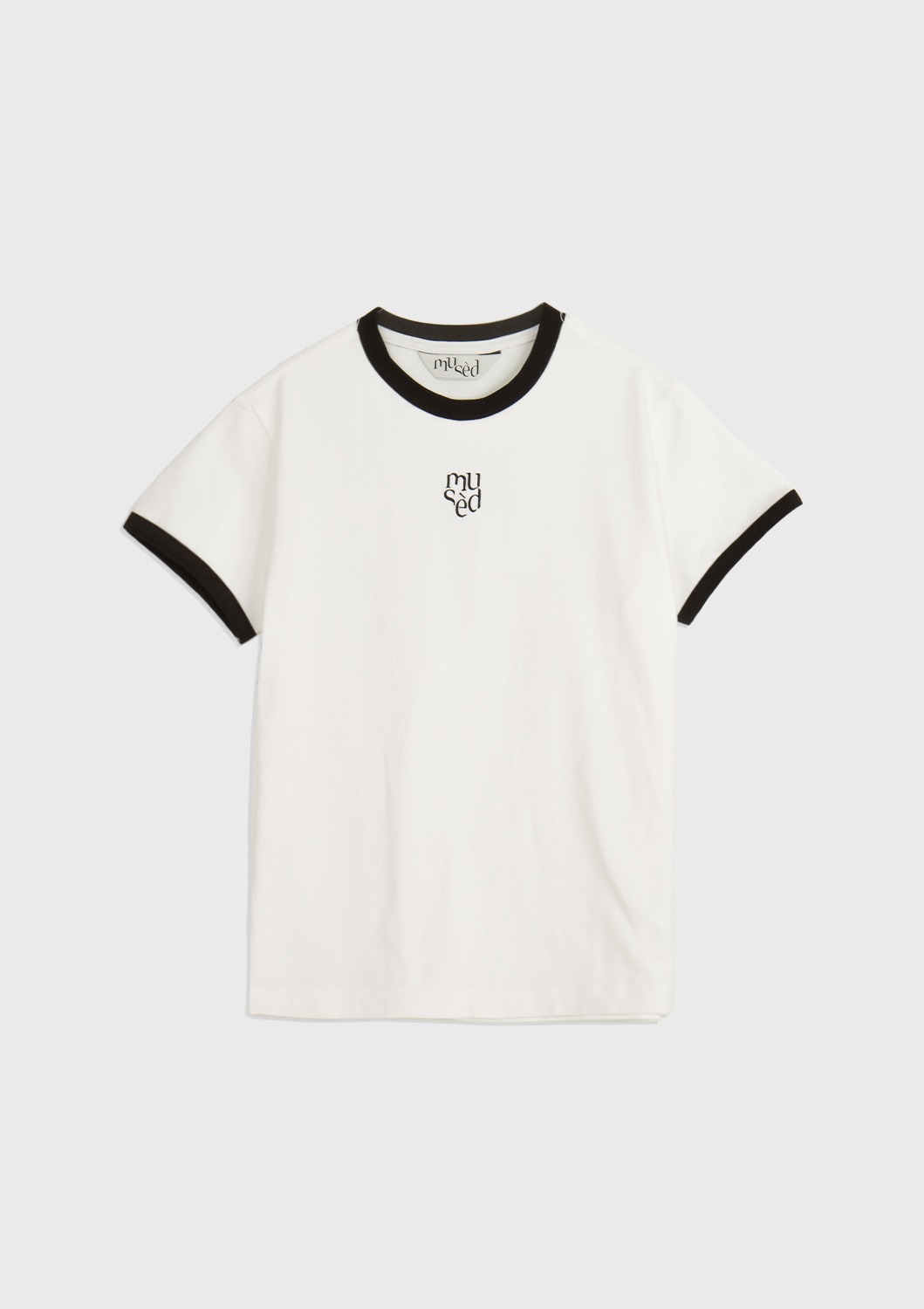 Contrast Rib Patched T-shirt - White