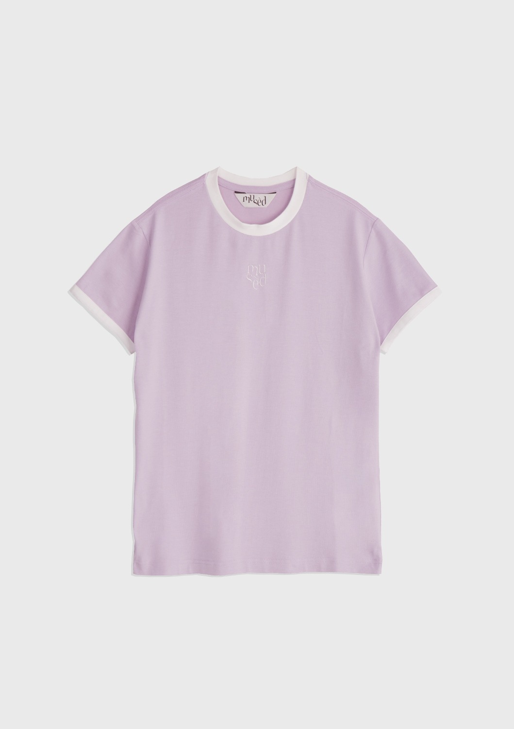 Contrast Rib Patched T-shirt - Lavender