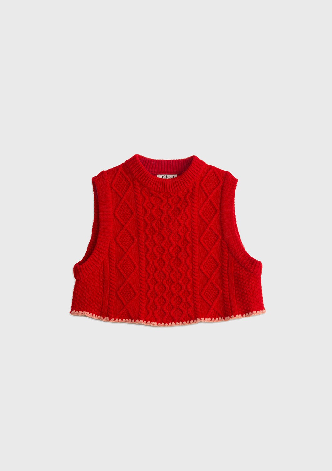 Fisherman Wool Crop Vest - Flame Red