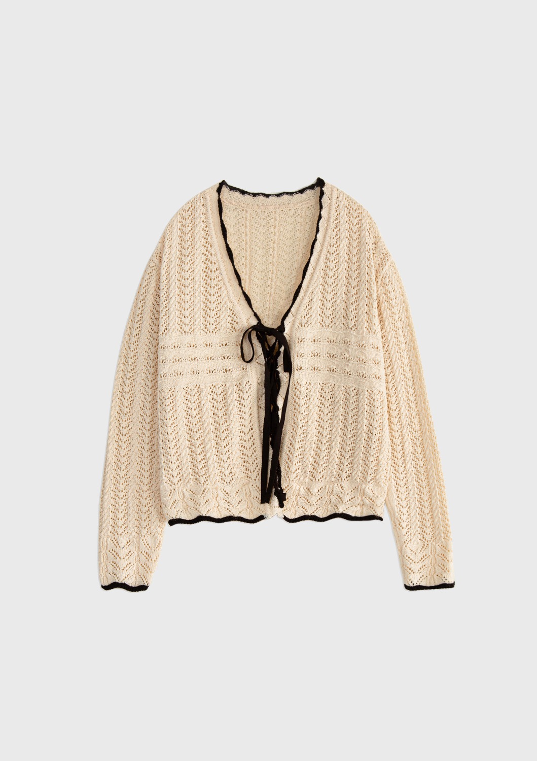 Mused Lace Crochet Tie Knit Cardigan - Natural Black