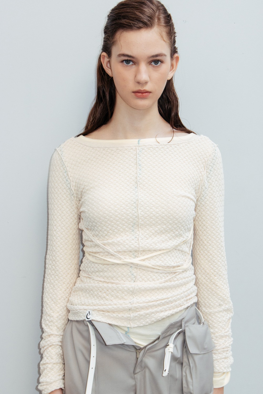 Mused Tied Jersey Top - Cream Lace