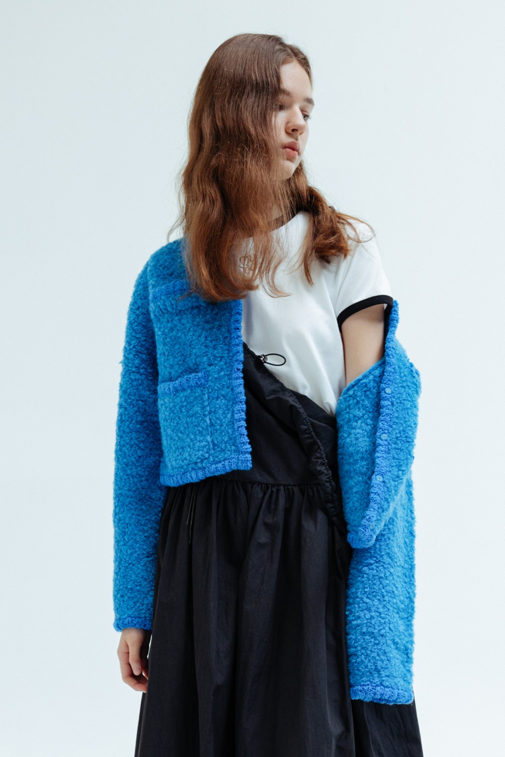 Mused Wool Alpaca Blended boucle Knit Jacket - Blue