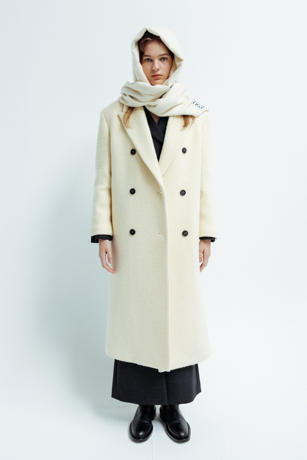 Mused Double Breasted Wool Long Coat - Cream