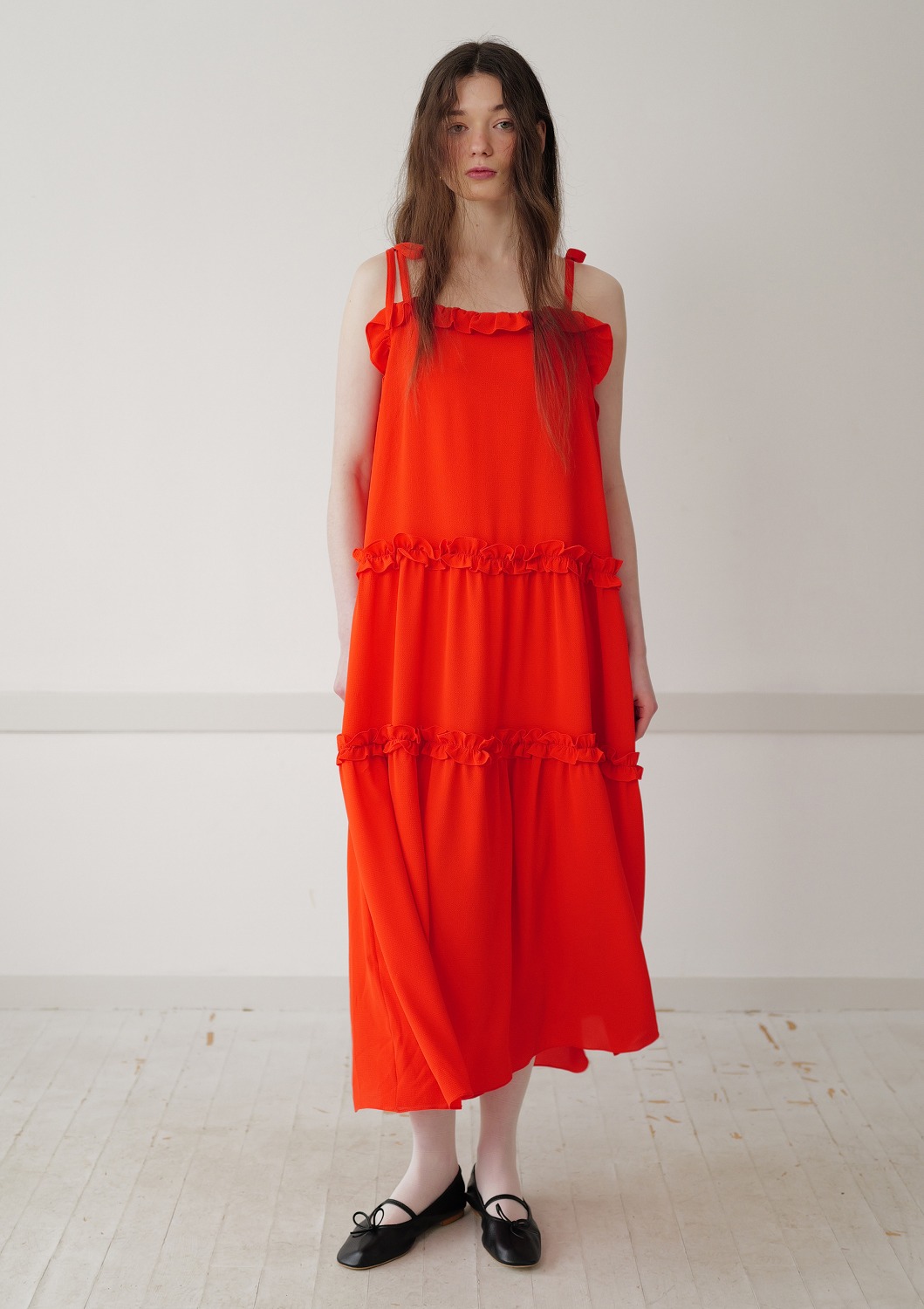 Mused Ruffle Sleeveless Dress - Orange Red