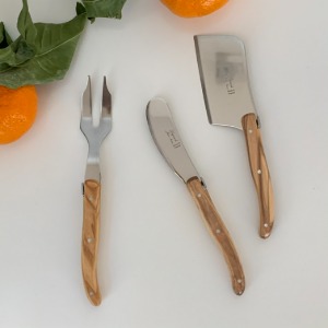 Olive Wood Cheese cutter, Cheese fork, Butter spread Laguiole