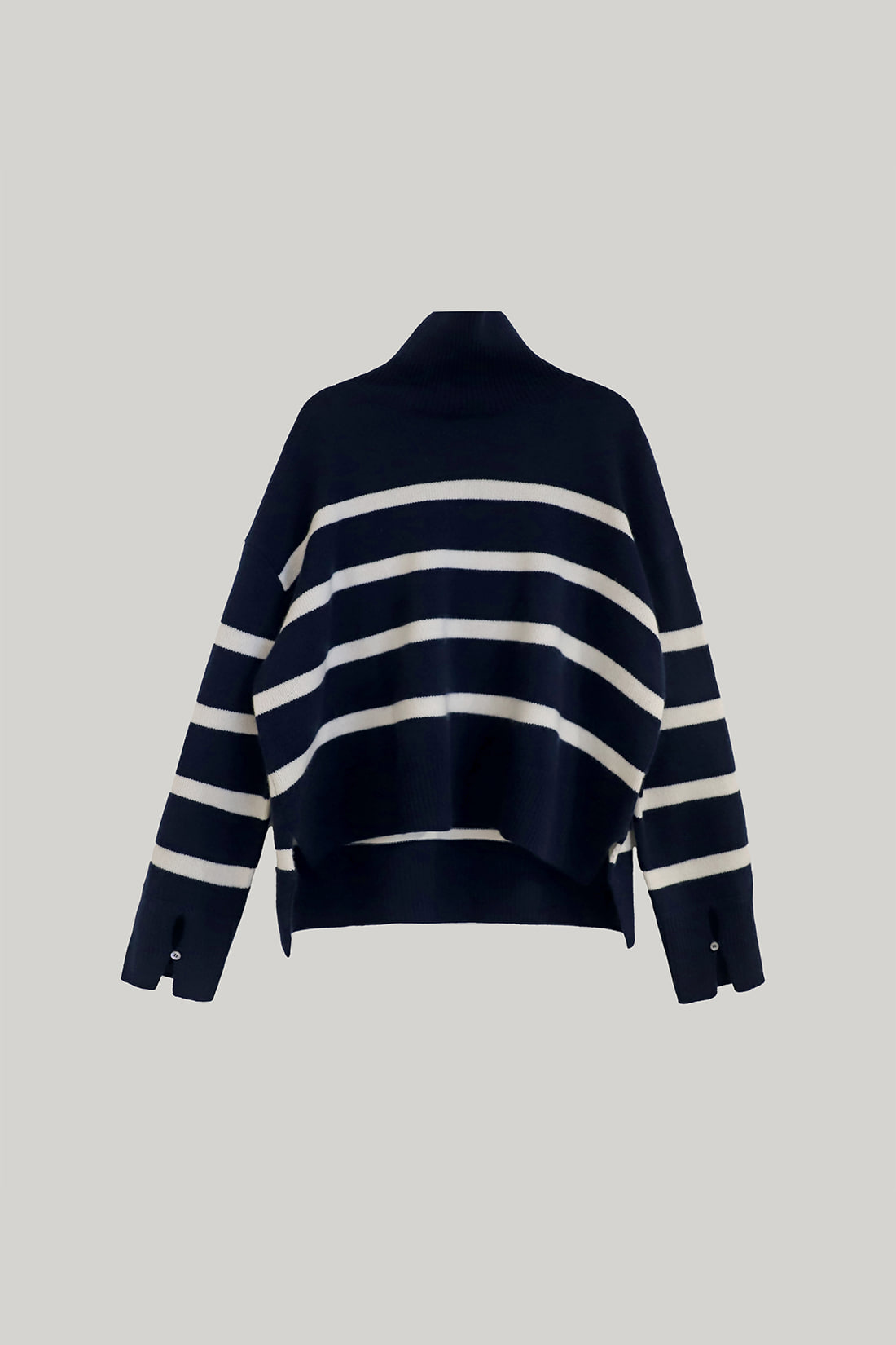 Becky Cashmere 100% High-neck Sweater (Deep Navy Stripe)