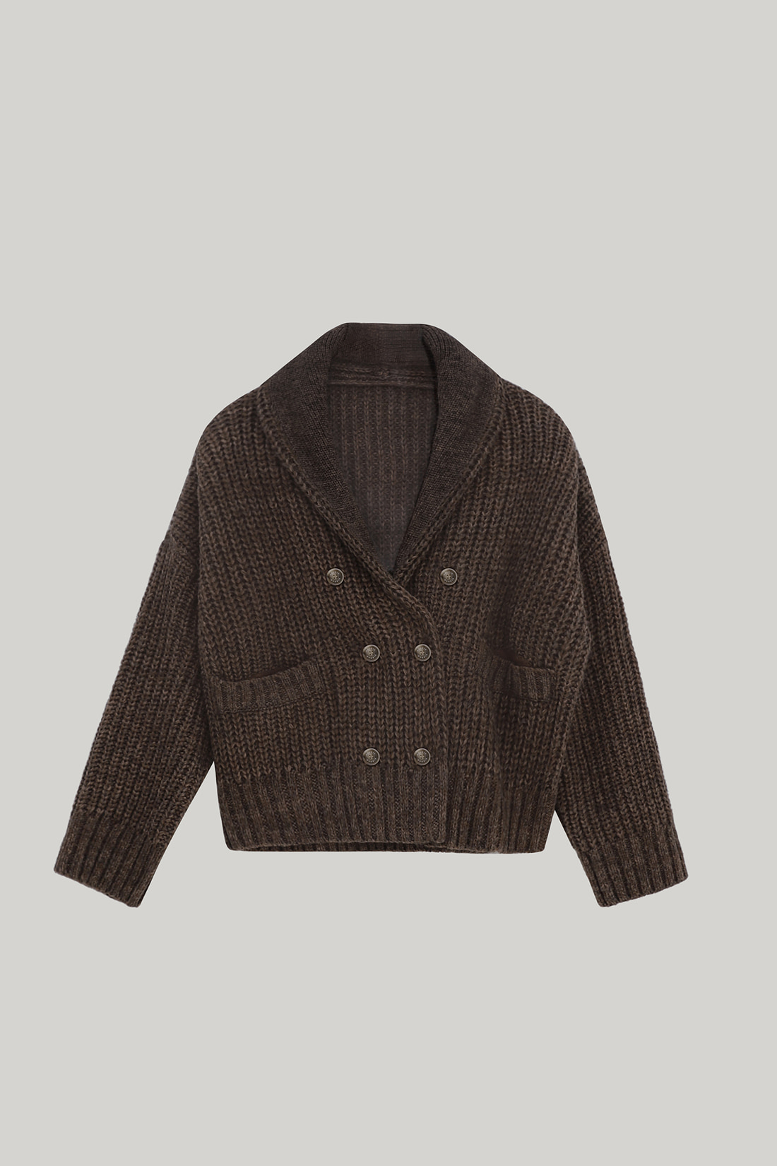 Double-breasted Shawl Collar Cardigan (Melange Brown)