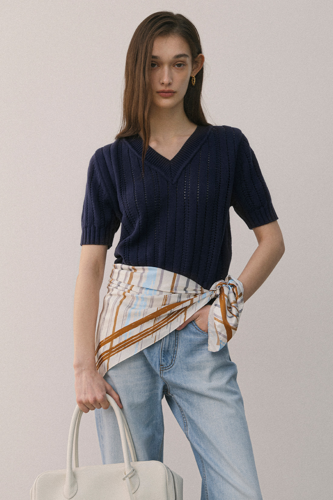 韓国人気ブランド　ELBORN エルボーンVネック シルクニットジャケット OUTER - OUTER - ELBORN
