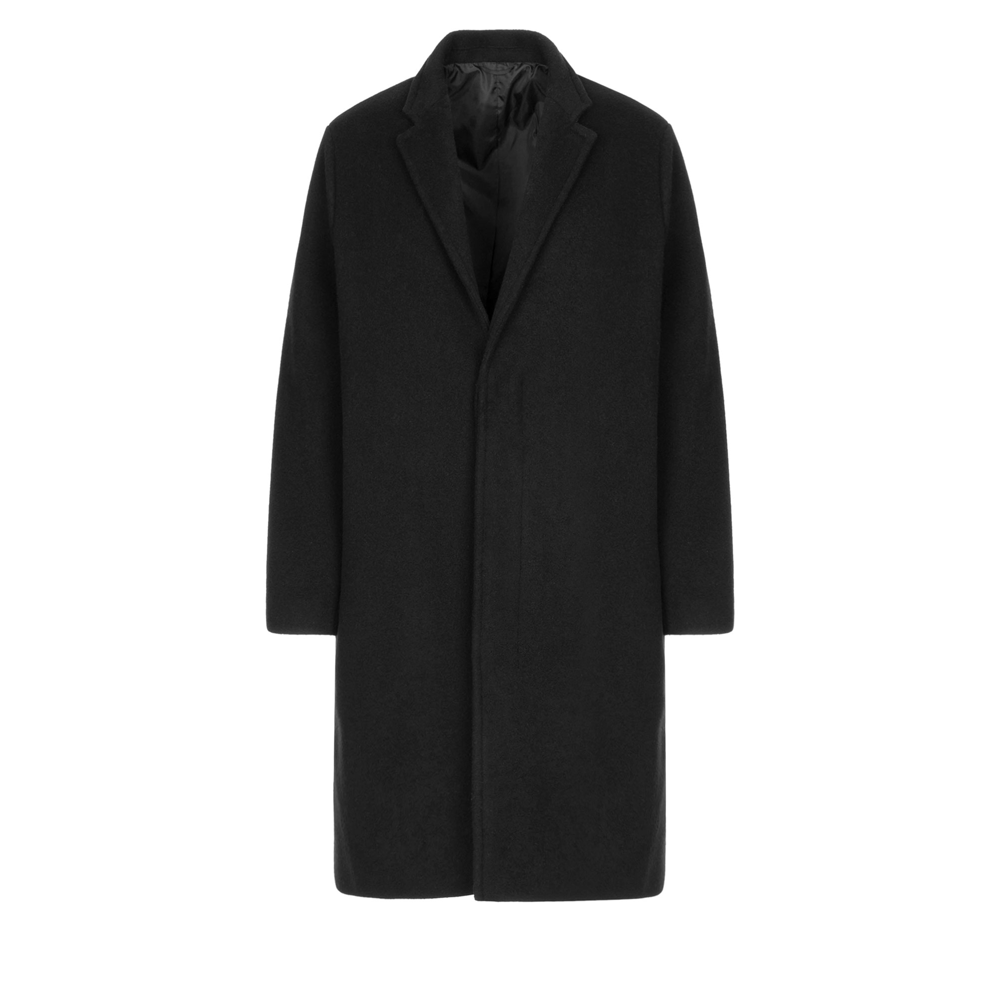 hidden button wool single coat / black