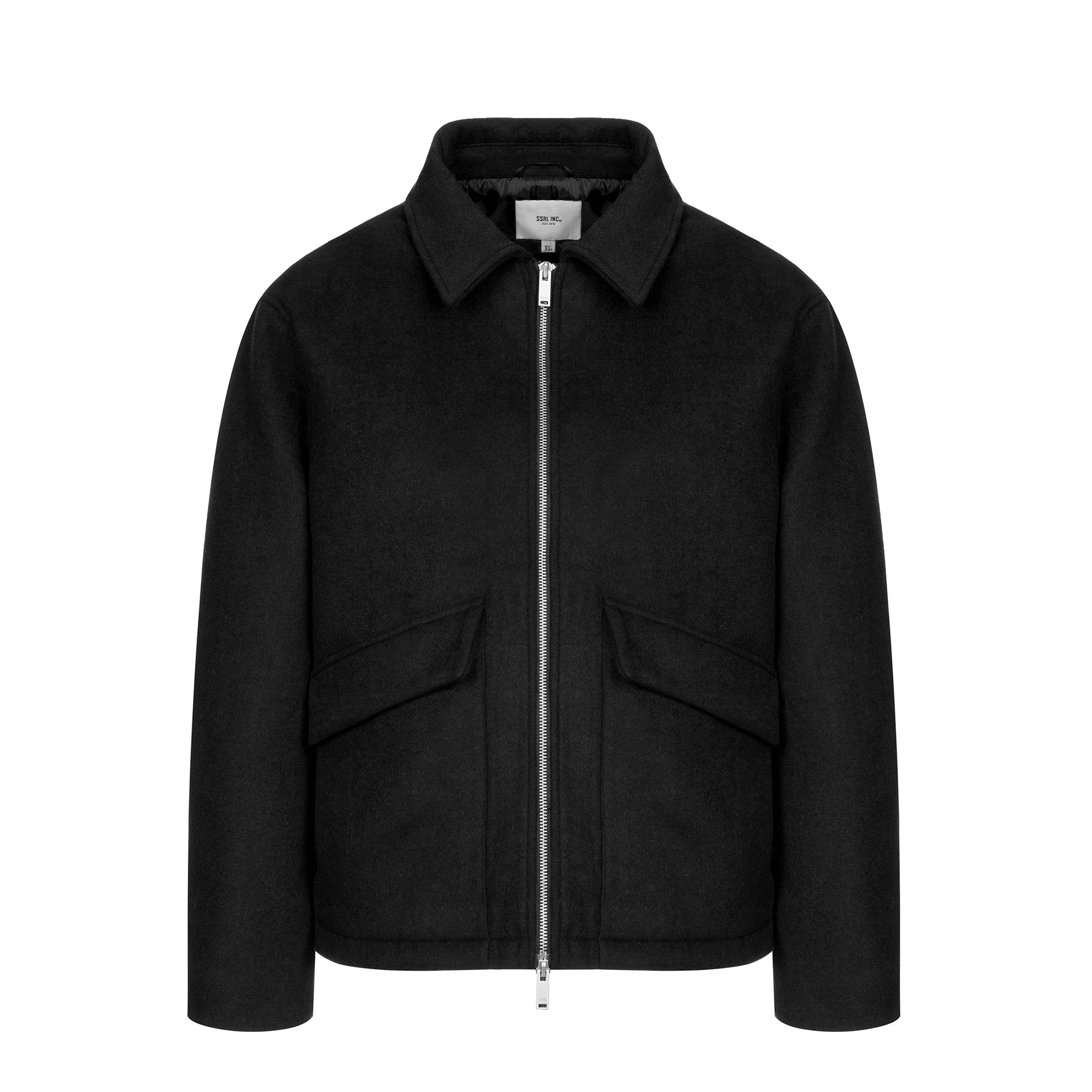 minimal wool zip-up jacket / black