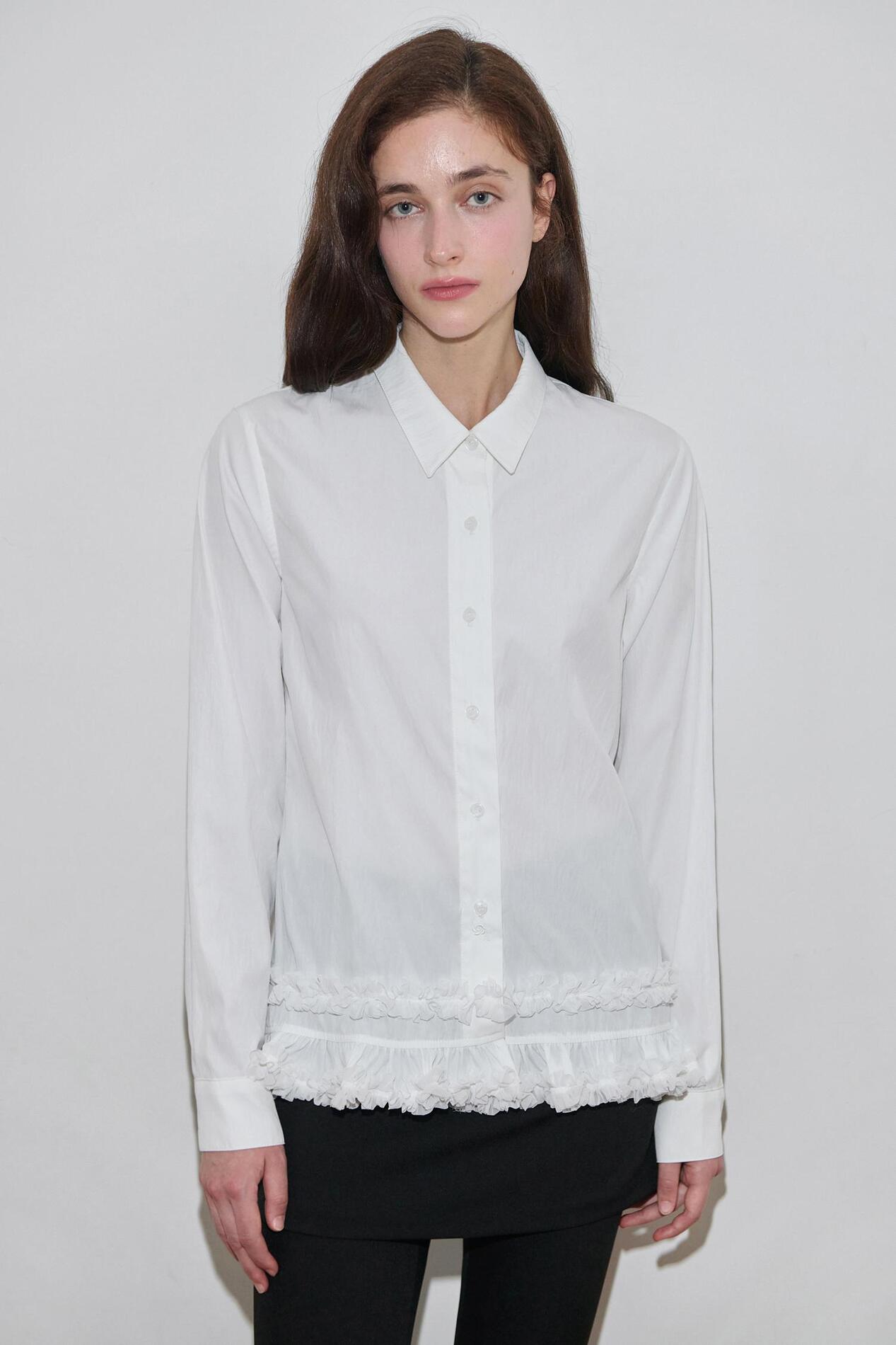 SINOON] FW 24 Logo Frill Collar Shirt (White) – SellerWork
