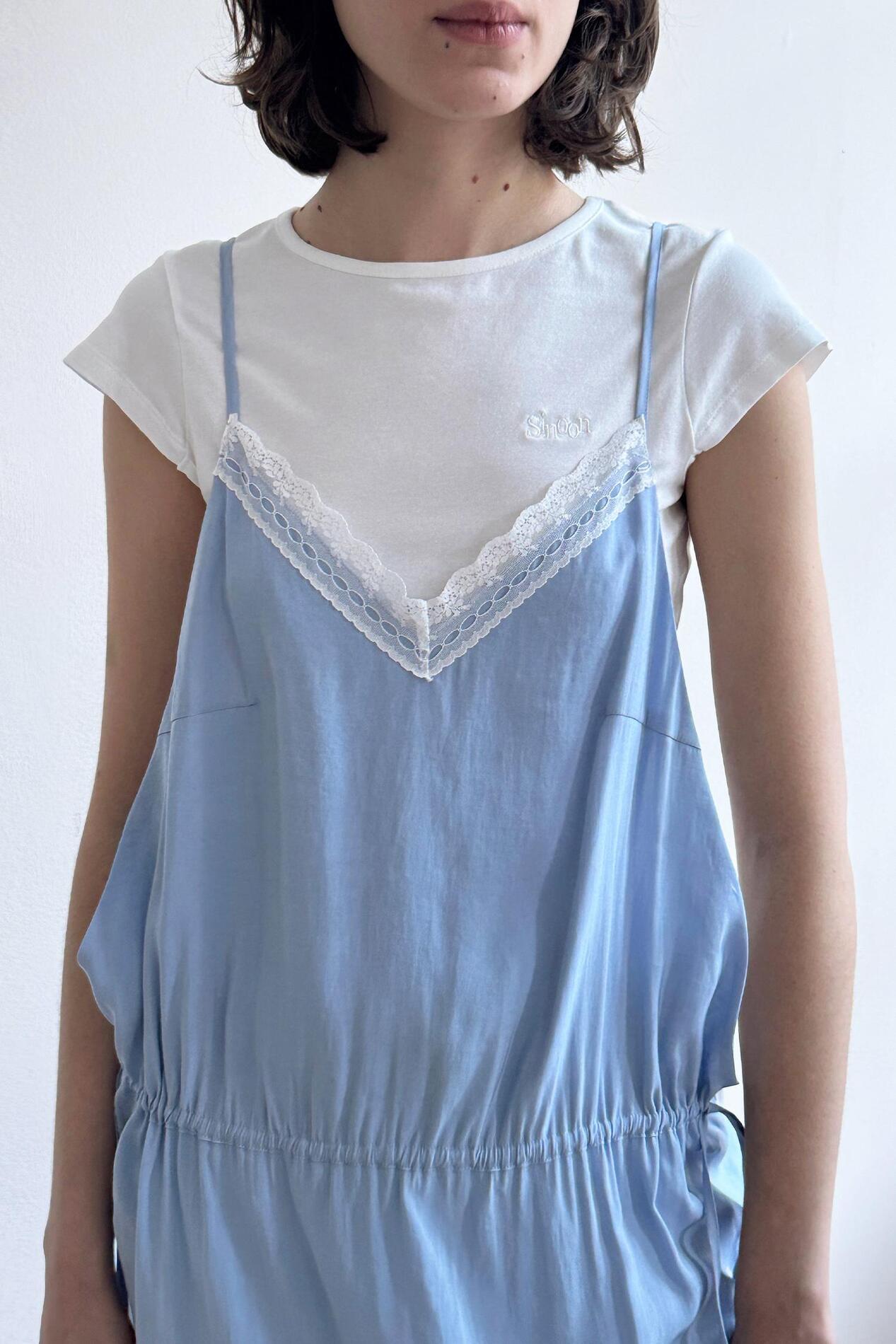 【Sinoon】★ 韓国人気 ★ Silky Lace Slip Dress ★ 2 COLOR Silky Satin Cross Waist Tie Thin Strap Mini Dress IO27