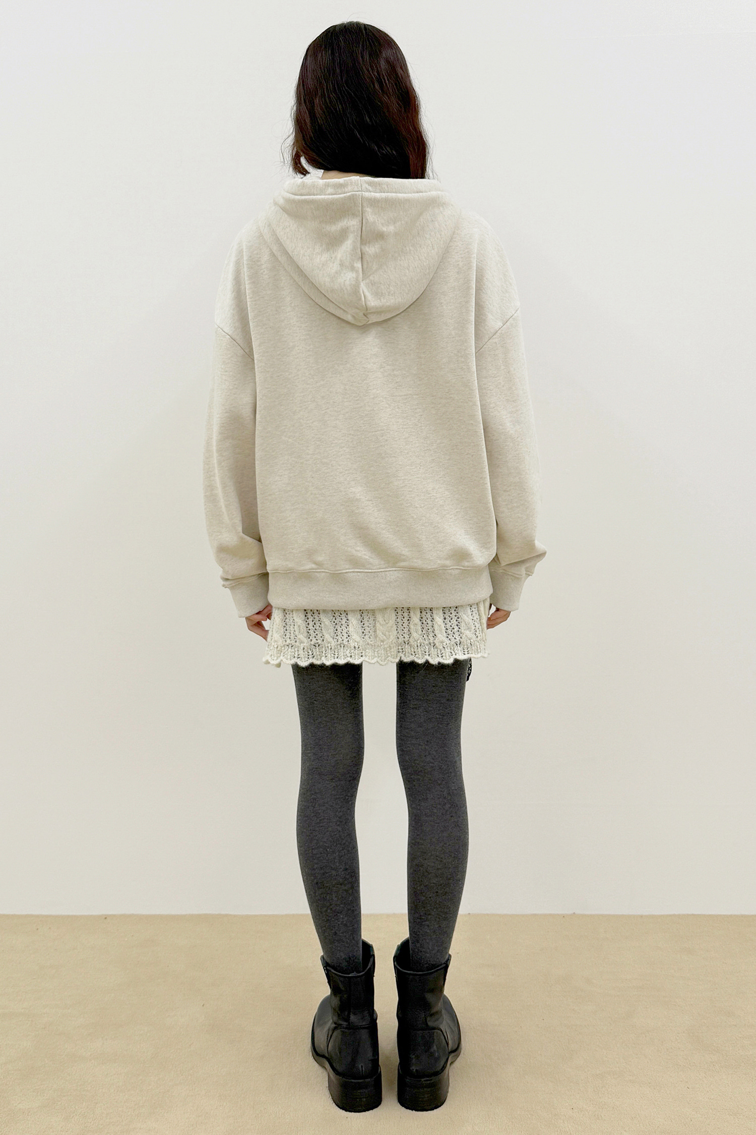 SINOON] 집업 Rose Frill Oversized-Fit Hooded Zip-Up 오트밀 | 집업