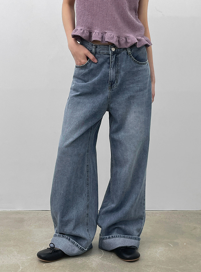 韓国発!【BLACKUP】Rumkin Washing Wide denim pants Jeans - BLACKUP