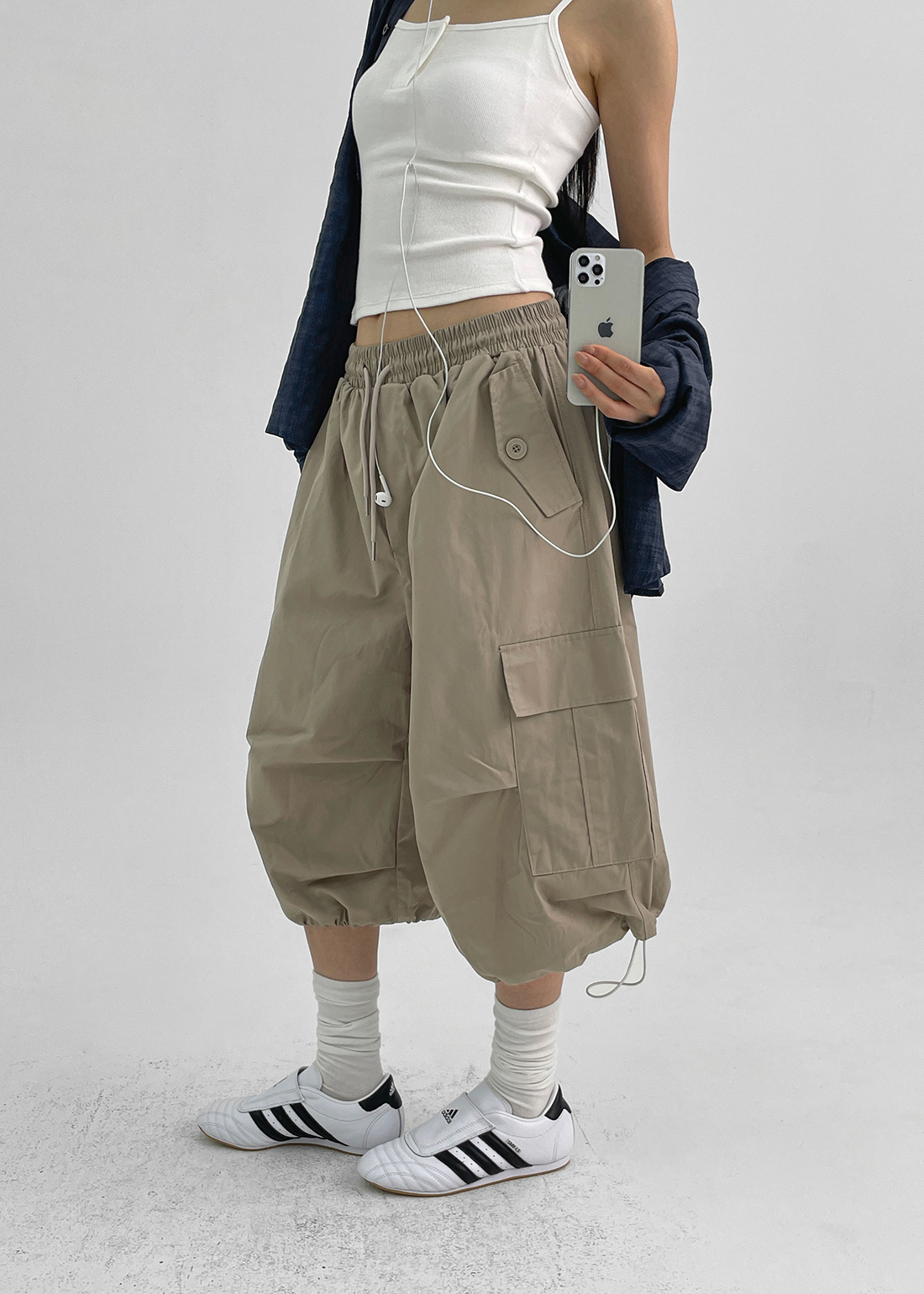 【BLACKUP】BERMUDA STRING CARGO PANTS UNISEX) Fret Bermuda String Cargo Pants - BLACKUP