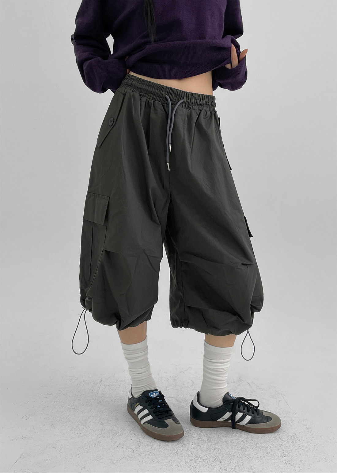 【BLACKUP】BERMUDA STRING CARGO PANTS UNISEX) Fret Bermuda String Cargo Pants - BLACKUP