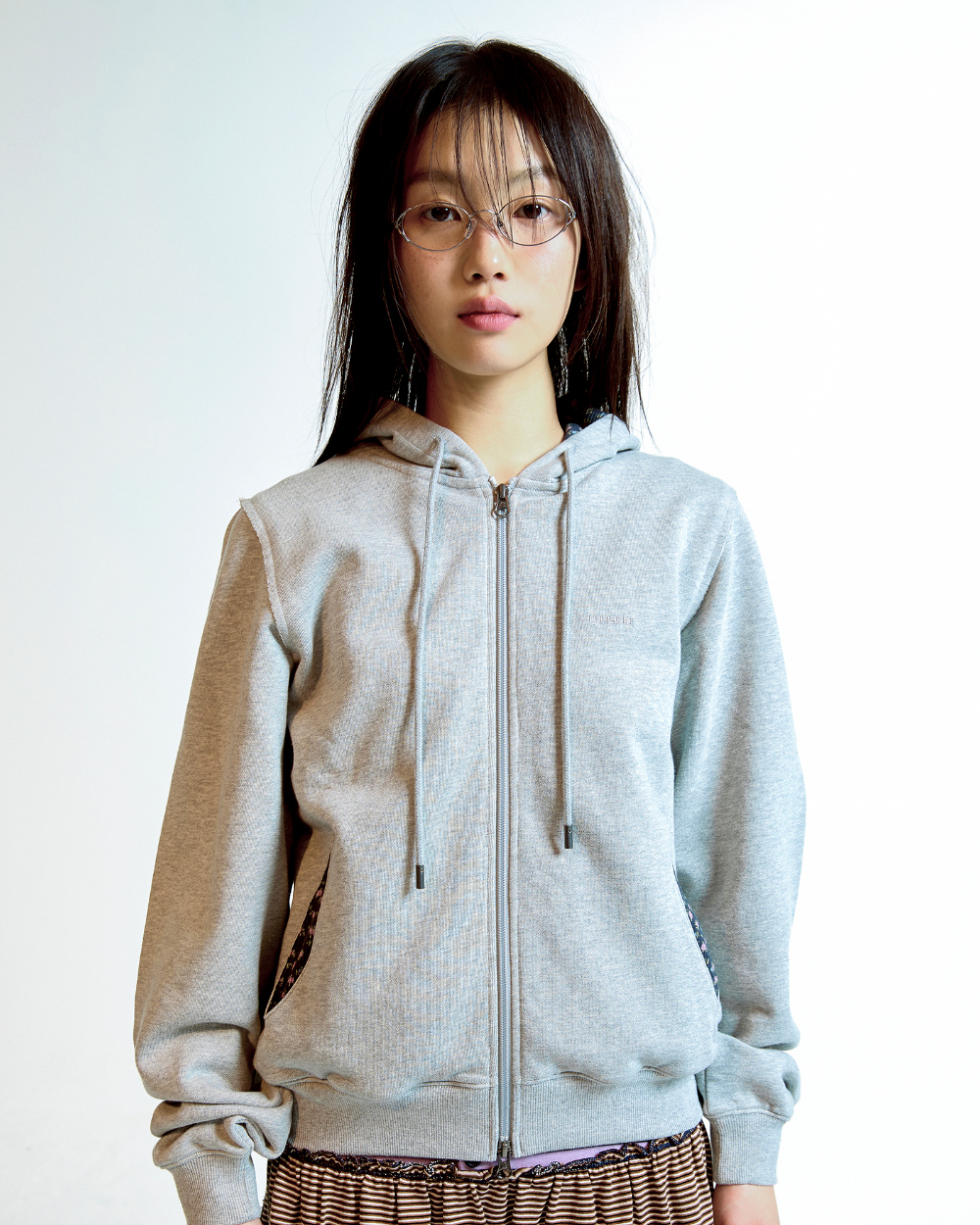 FLOWER POINT ZIP-UP HOODIE MELANGE GREY - coyseio