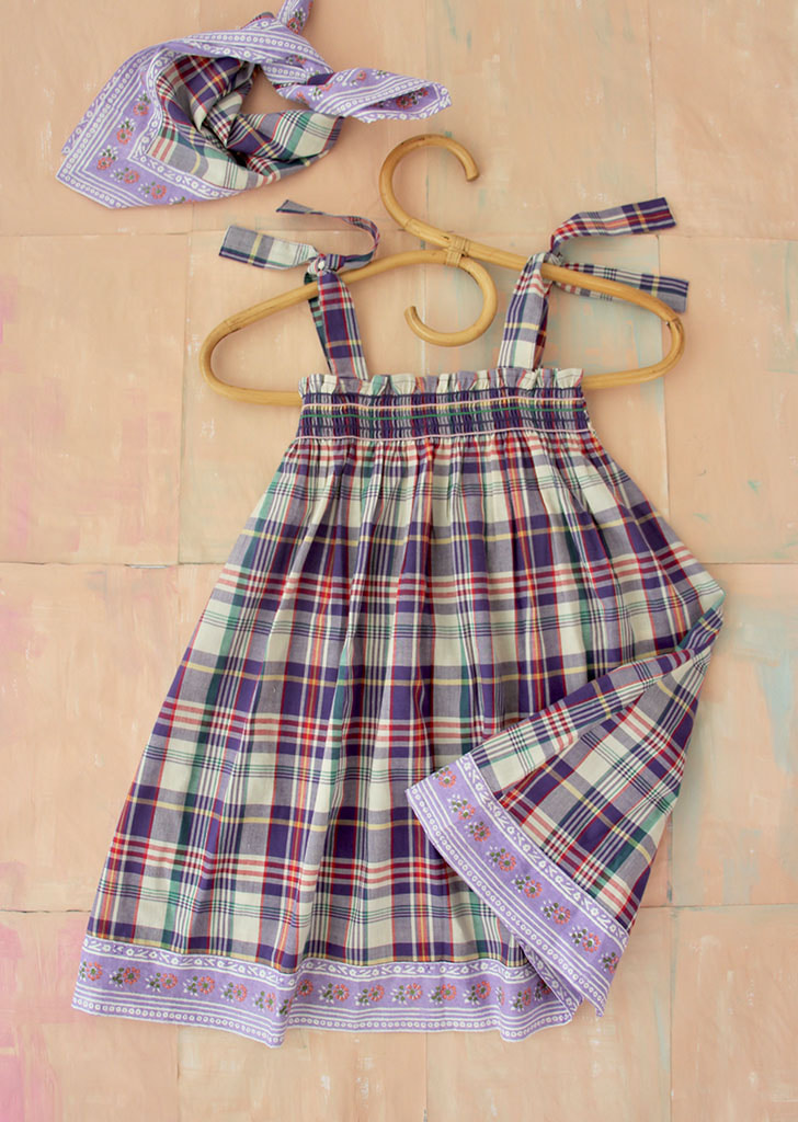 Skirt Dress with Scarf - Purple Check #S22SKPC