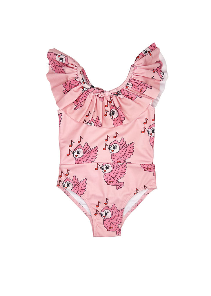 Ruffle Collar Swimsuit - Songbird/Pink