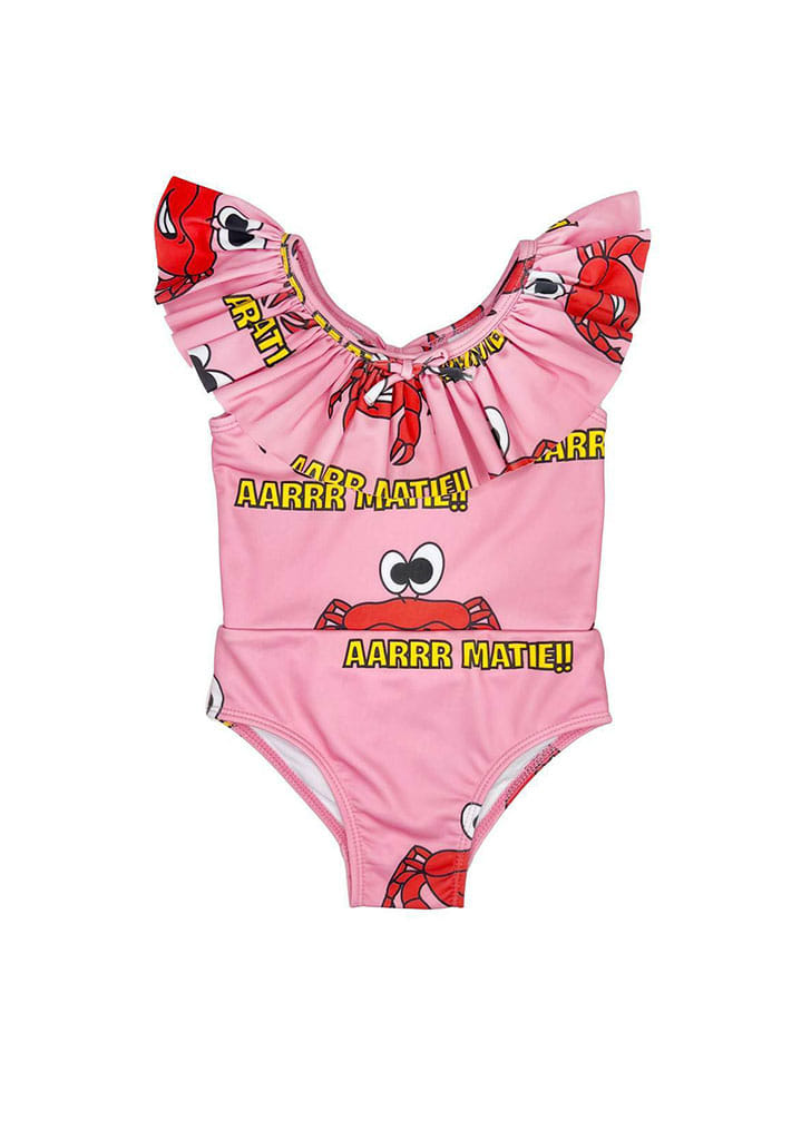 [샘플 세일] Ruffle Collar Swimsuit - Crab/Pink ◆ONLY 4Y◆