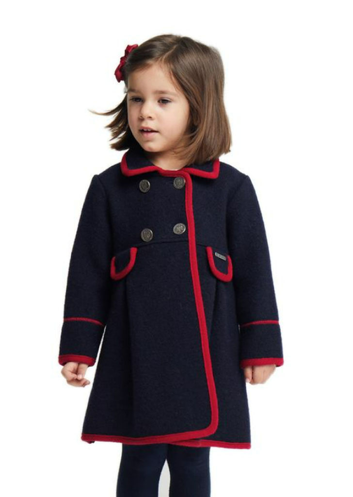 Marae::Pleated Double Breast Wool Coat- #3237 Navy/Red