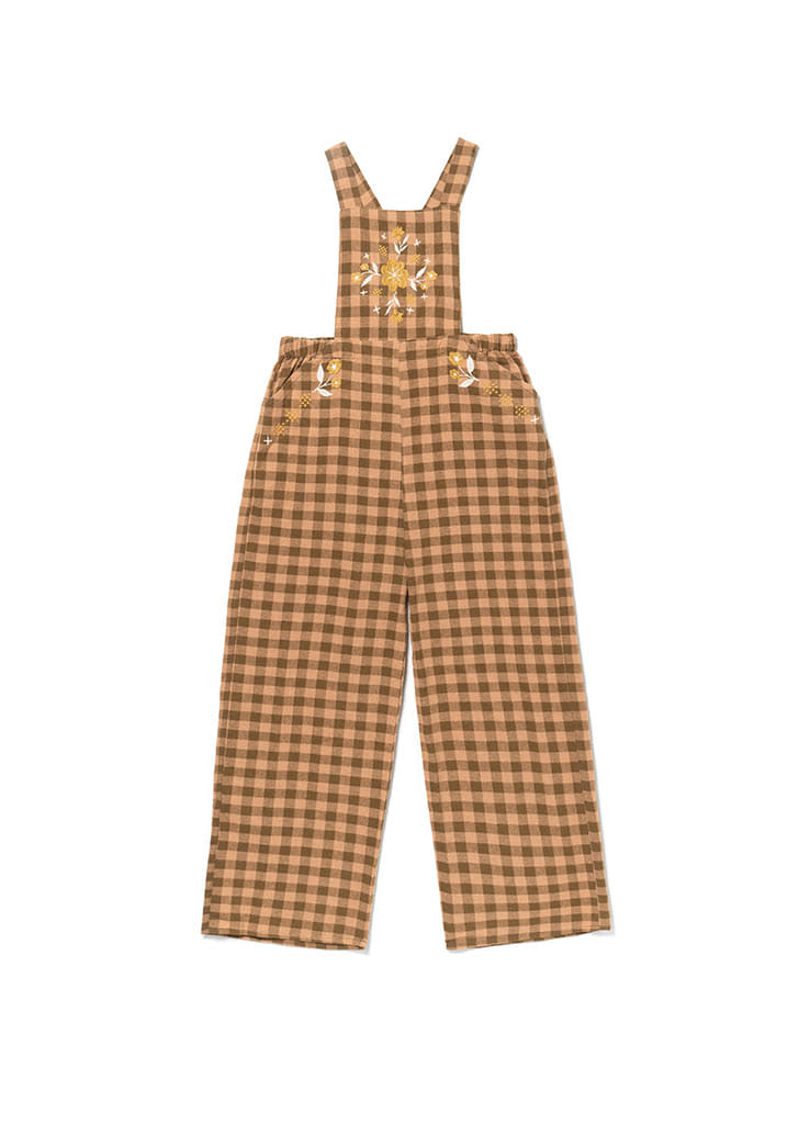 Lali::Embroidered Overalls - Green Gingham