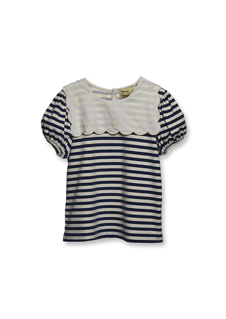 W&amp;W :: Embroidered Stripe Tee - Navy