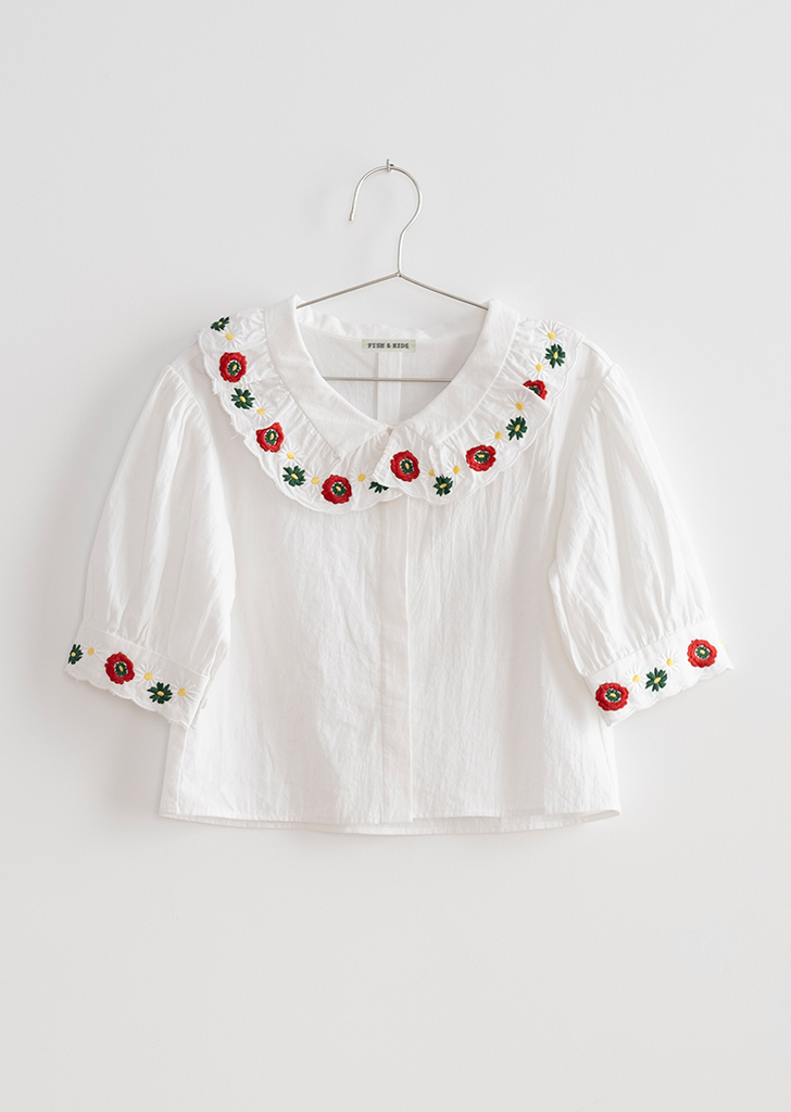 FKS23-010 :: Flowers White Blouse ★ONLY 8-9Y★