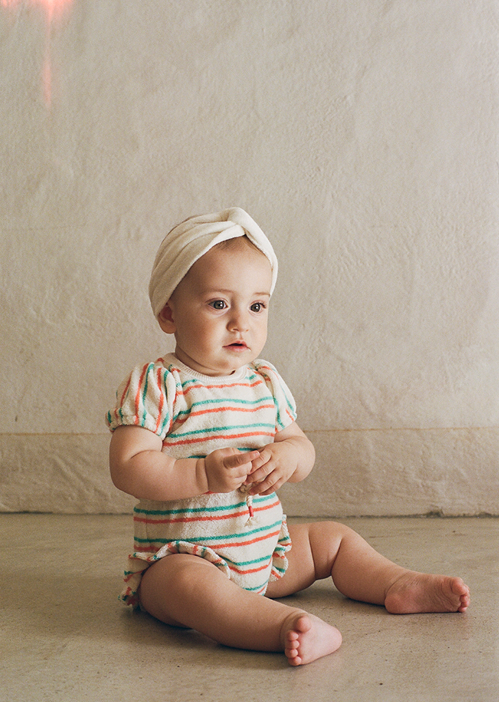 MLC:: Toweling Stripe Baby Romper - Green/Peach