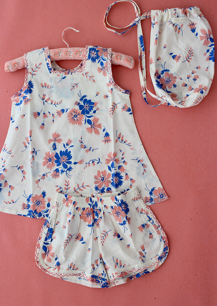 Top And Short Set (+Pouch) -Bouquet Blue #N28 ★ONLY 10Y★