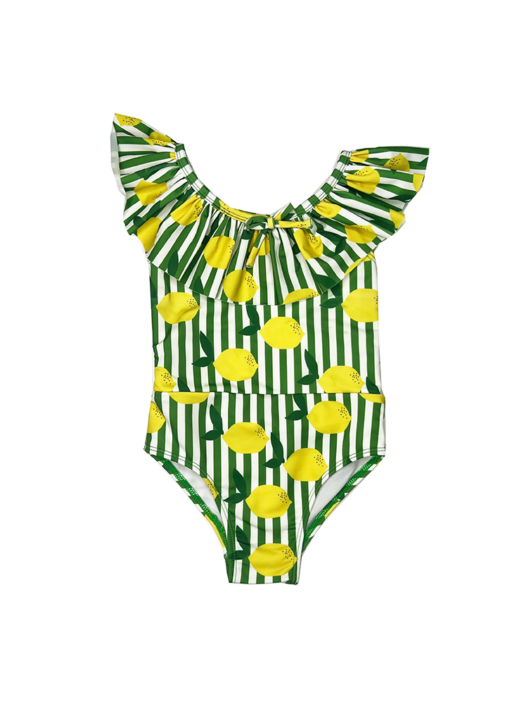 Hugo:: Ruffle Swimsuit - Green Stripe Lemons