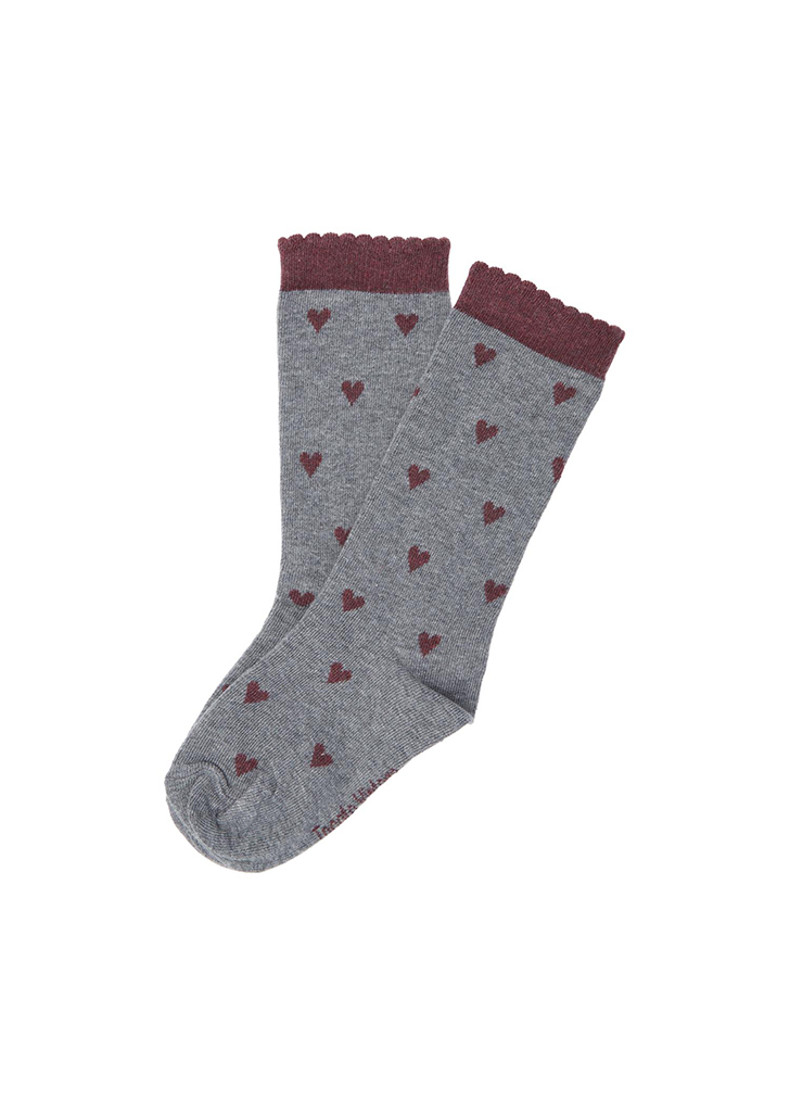 Heart Long Socks - Grey #W72223 ★ONLY 3-6Y★