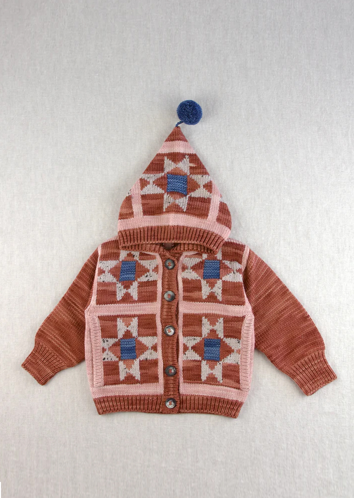 Patchwork Quilt Hooded Cardigan - Gingerbread