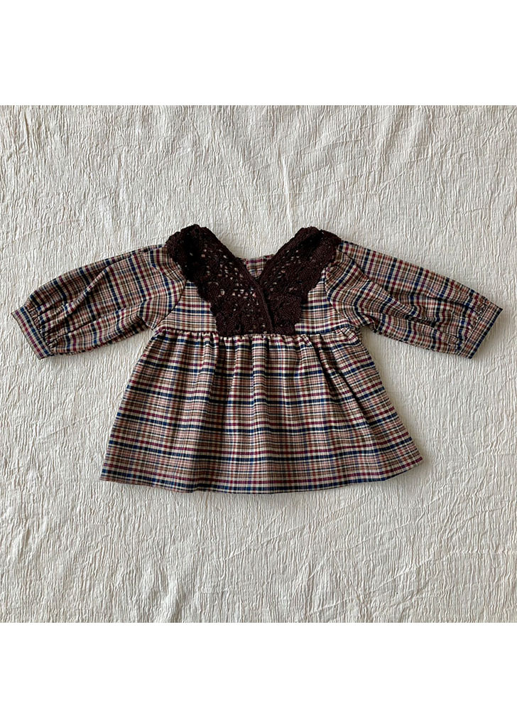 Suzu Blouse - Pink Check / Lace ★ONLY 8-9Y★