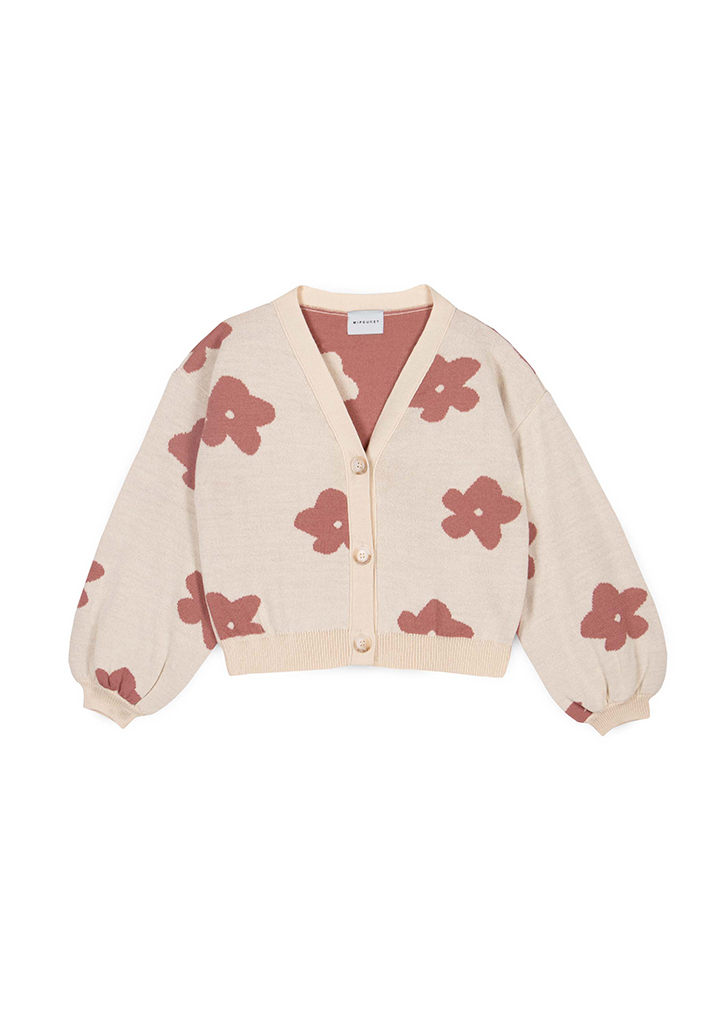 Mip:: Flora Boxy Wool Cardigan - Ecru&amp;Pink