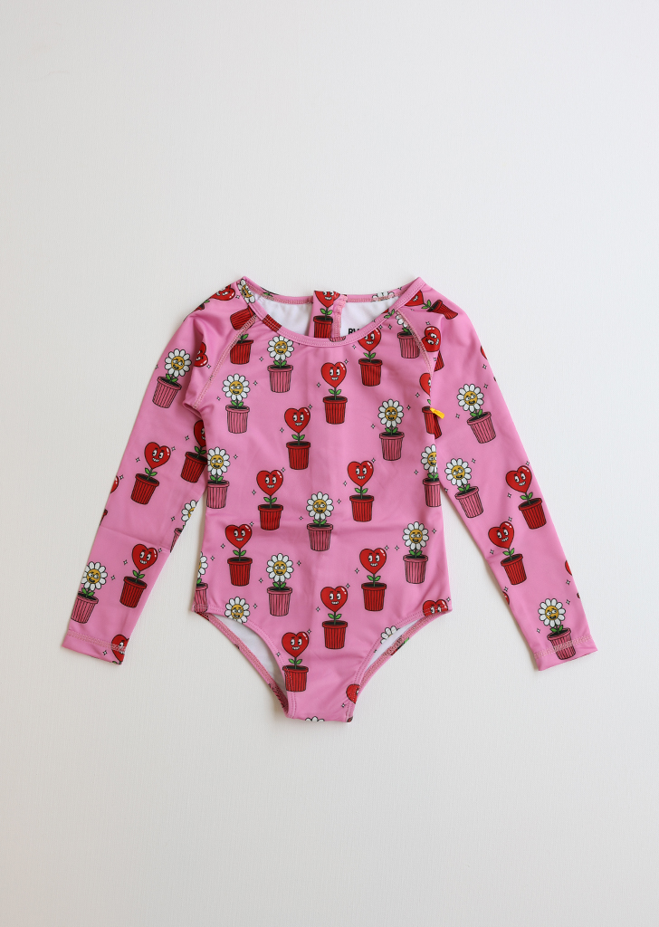 Surf Onesie - Pink Potted Hearts/Flowers