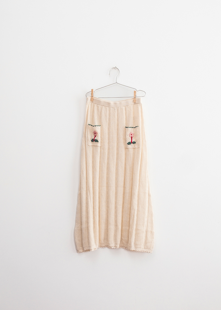 FKS24-030 :: Adult Knit Embroidered Midi Skirt - Ecru ★LAST ONE★