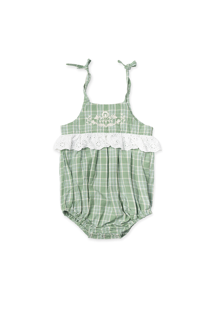 Lali :: Summer Flora Romper - Garden Plaid With Embroidery