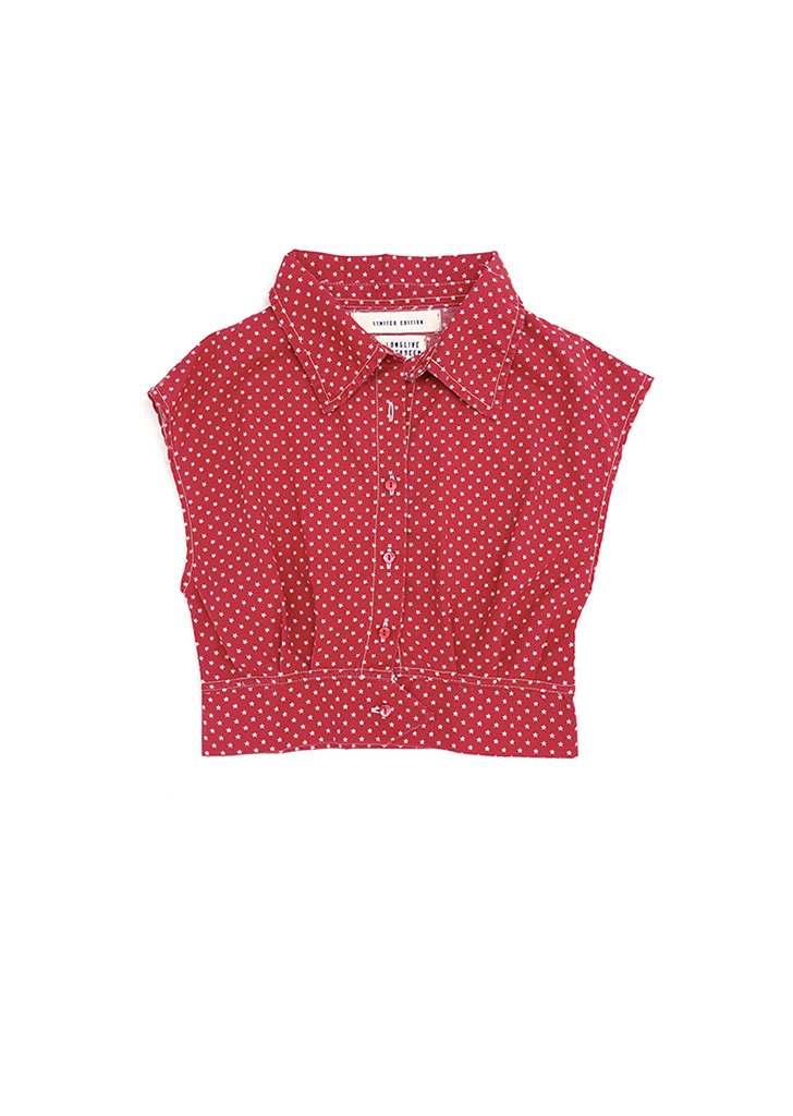 23140 Cropped Blouse - Upcycled Red Stars #156