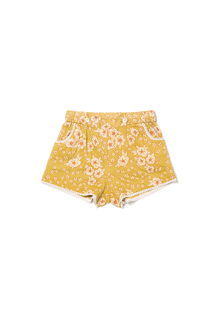 Lali:: Begonia Shorts - Mustard Flower Print ★ONLY 6Y★