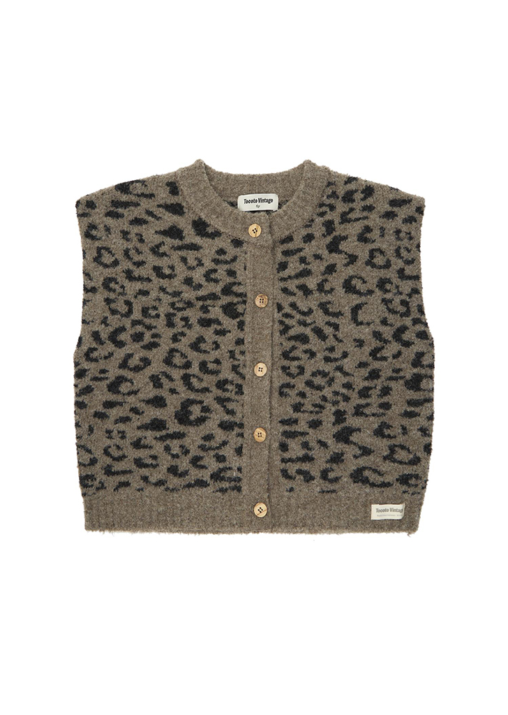 Animal Print Knit Vest - Brown #W60023