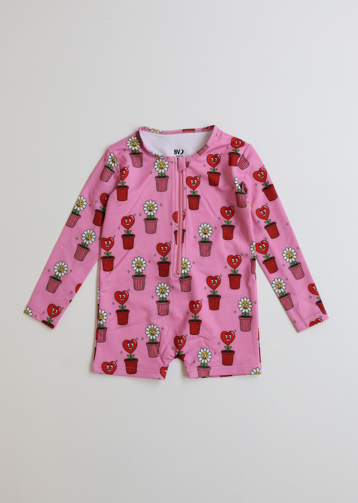 Rash Guard - Pink Potted Hearts/Flowers