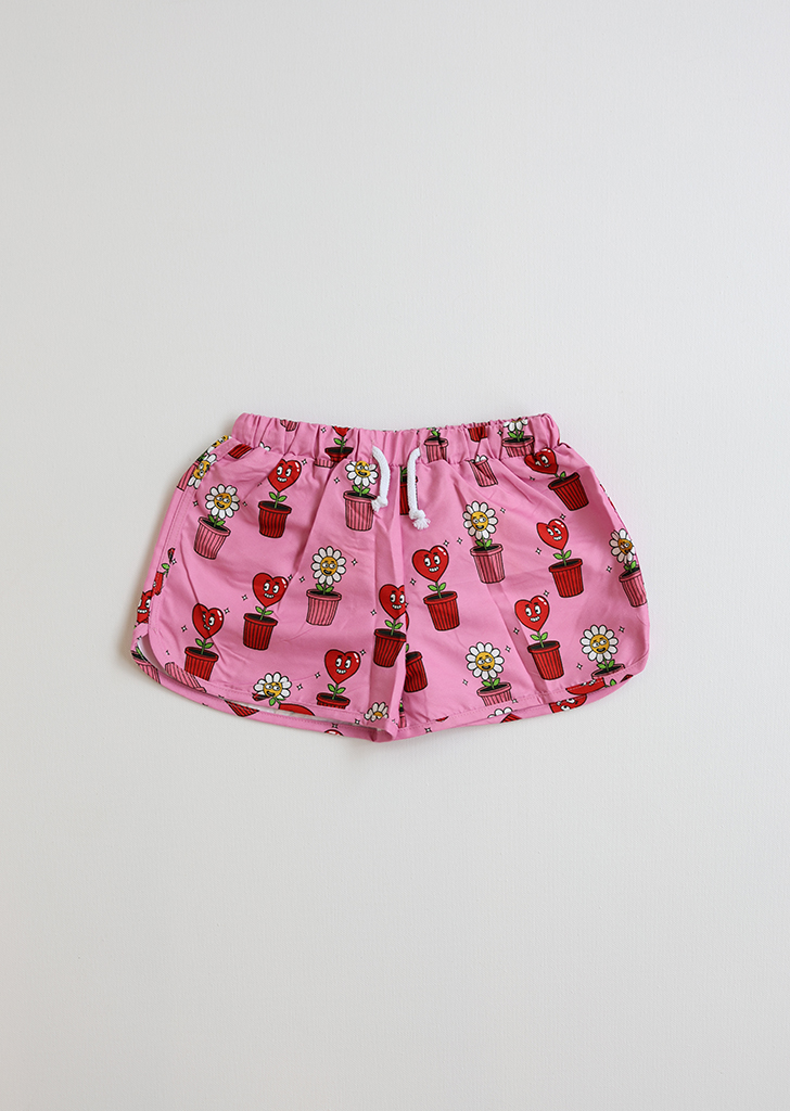 Swim Trunks - Pink Potted Hearts/Flowers