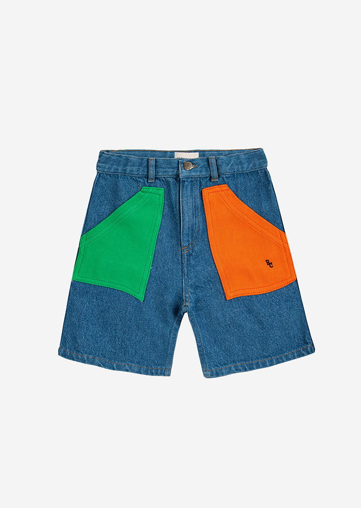 Color Block Denim Bermuda Shorts #AC086