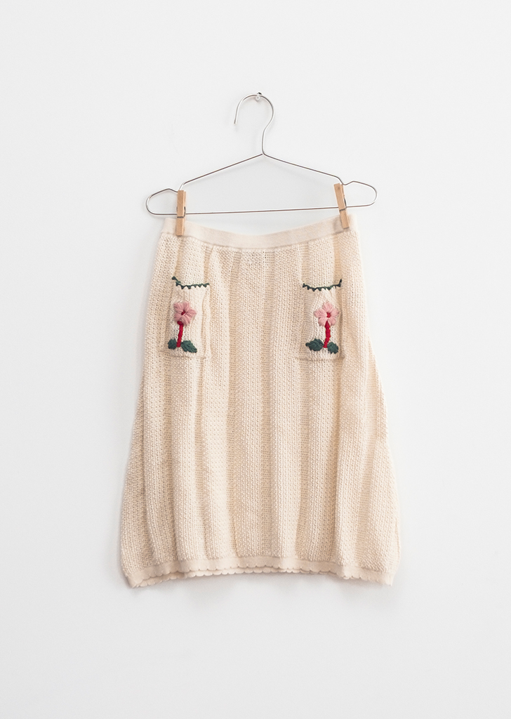 FKS24-015 :: Knit Embroidered Midi Skirt - Ecru