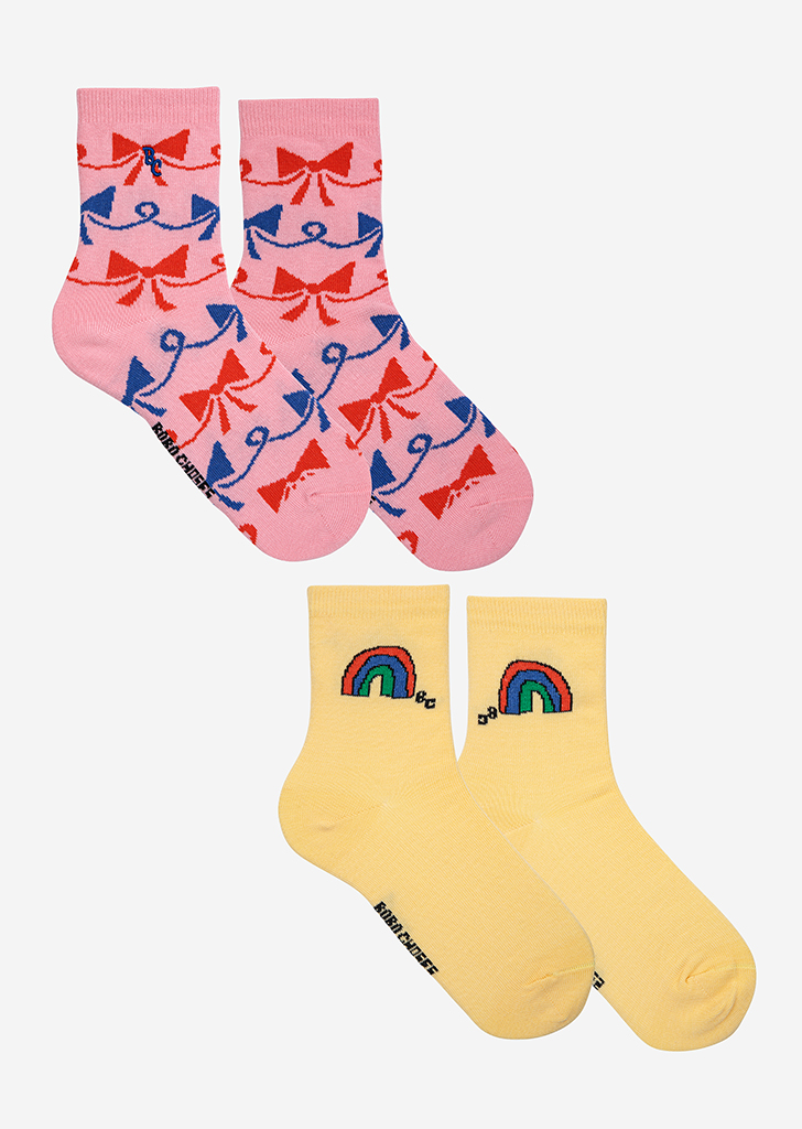 Rainbow&amp;Ribbon Bow Short Socks 2Pack #AI012